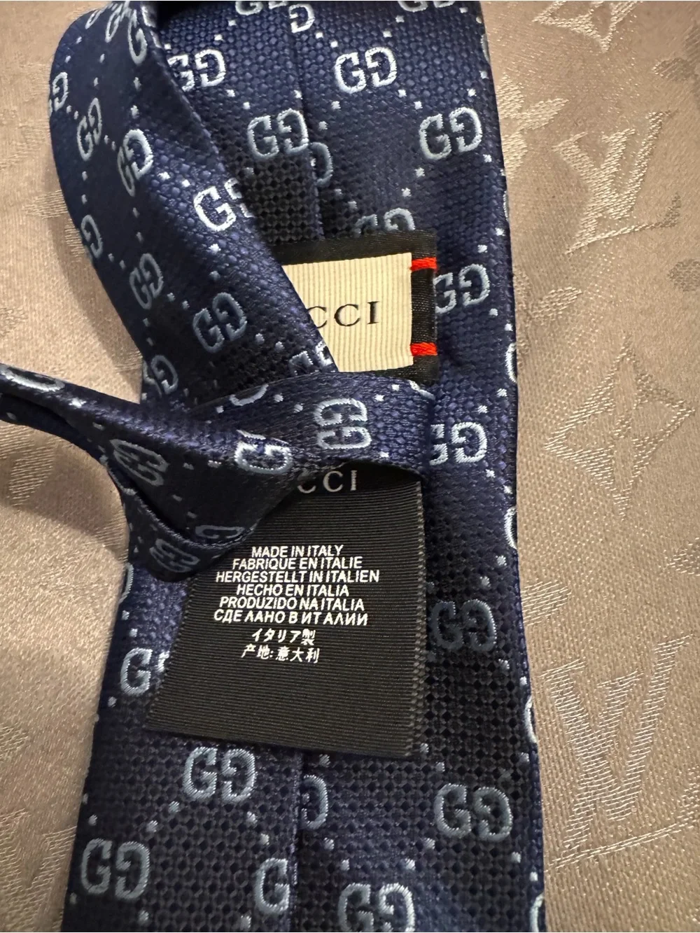 Gucci Navy Blue Tie with Light Blue GG Monogram